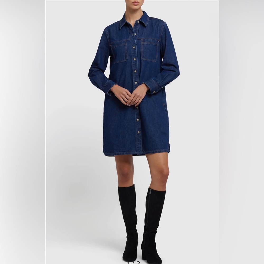 NYDJ NWOT Dark Indigo Reese Long Sleeve Denim Shirtdress w/ Pockets!
